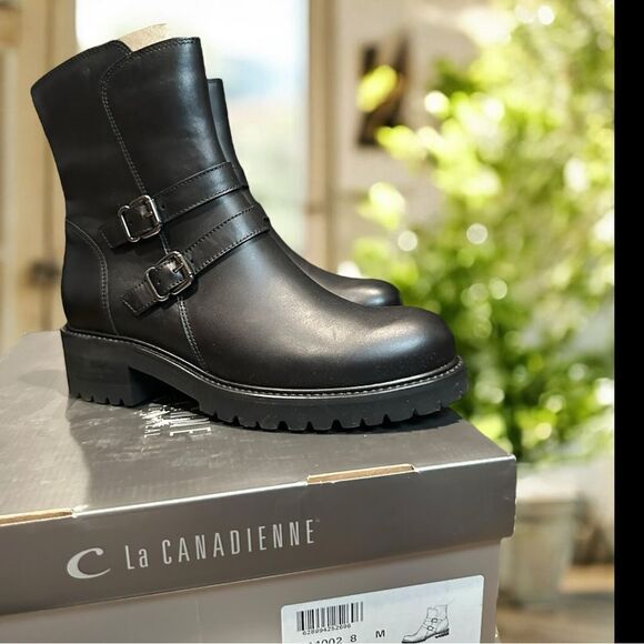 NEW 🔥 LA CANADIENNE Waterproof Booties Biker Moto Boot Black Leather Size 8 - Picture 2 of 16